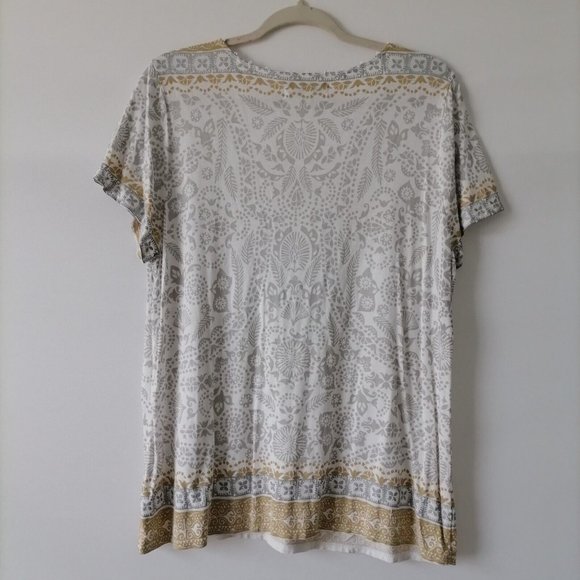 Sigrid Olsen Signature Womens Aqua Gray Round Neck Tribal Print Top Size XL - Picture 4 of 7